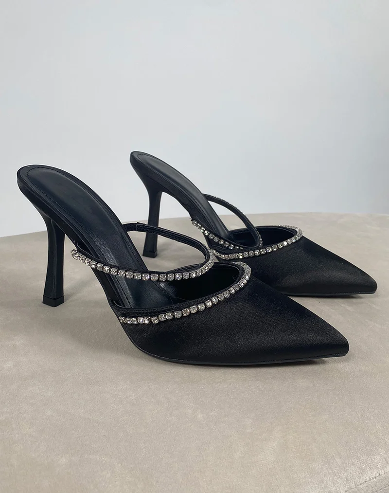 Mules noires style escarpin à strass