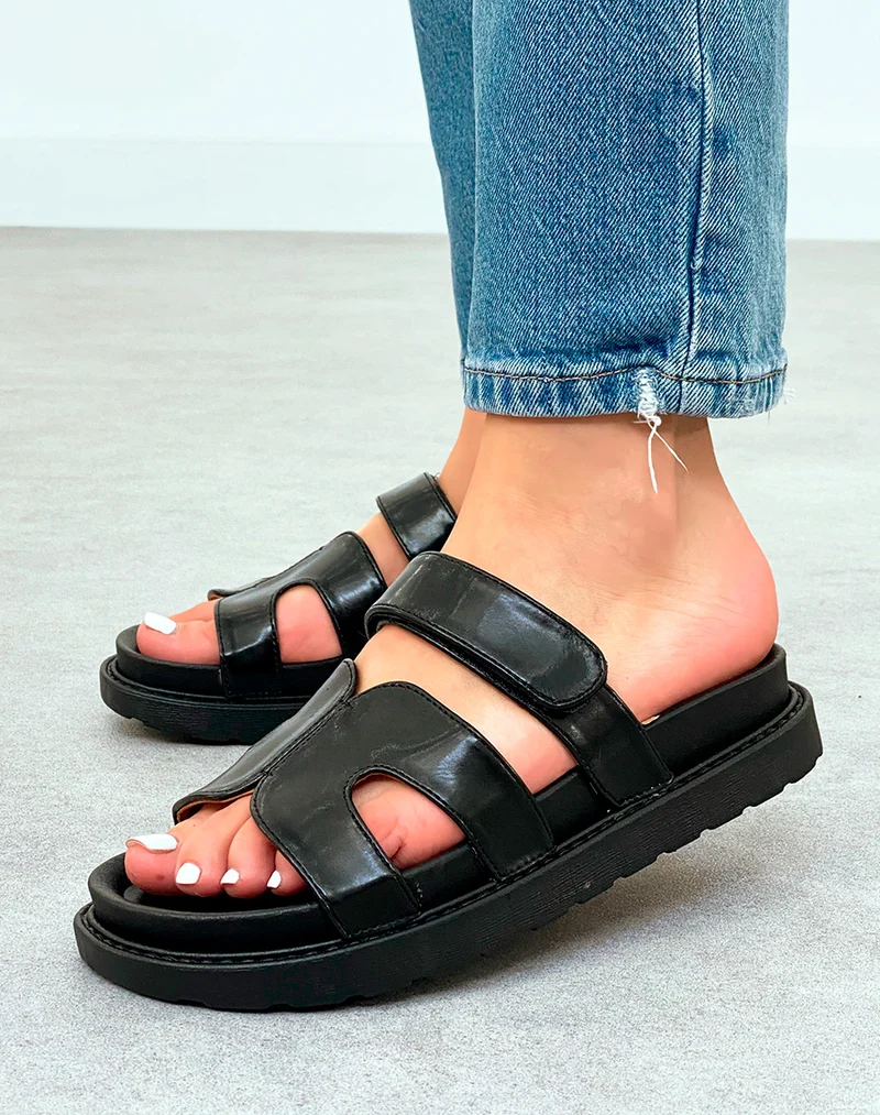Mules Noires Modernes avec Bride en H et Fermeture Scratch ? Confort Urbain