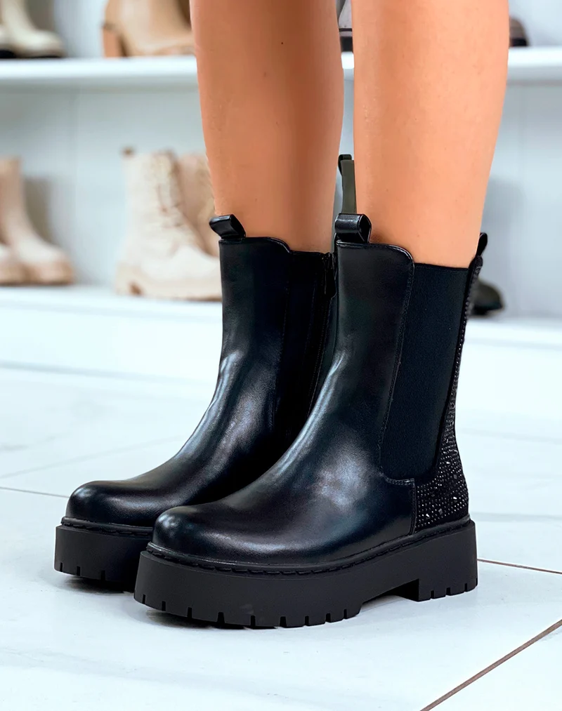 Bottines Chelsea Noires Pailletées pour Femme - Confort et Élégance Quotidienne