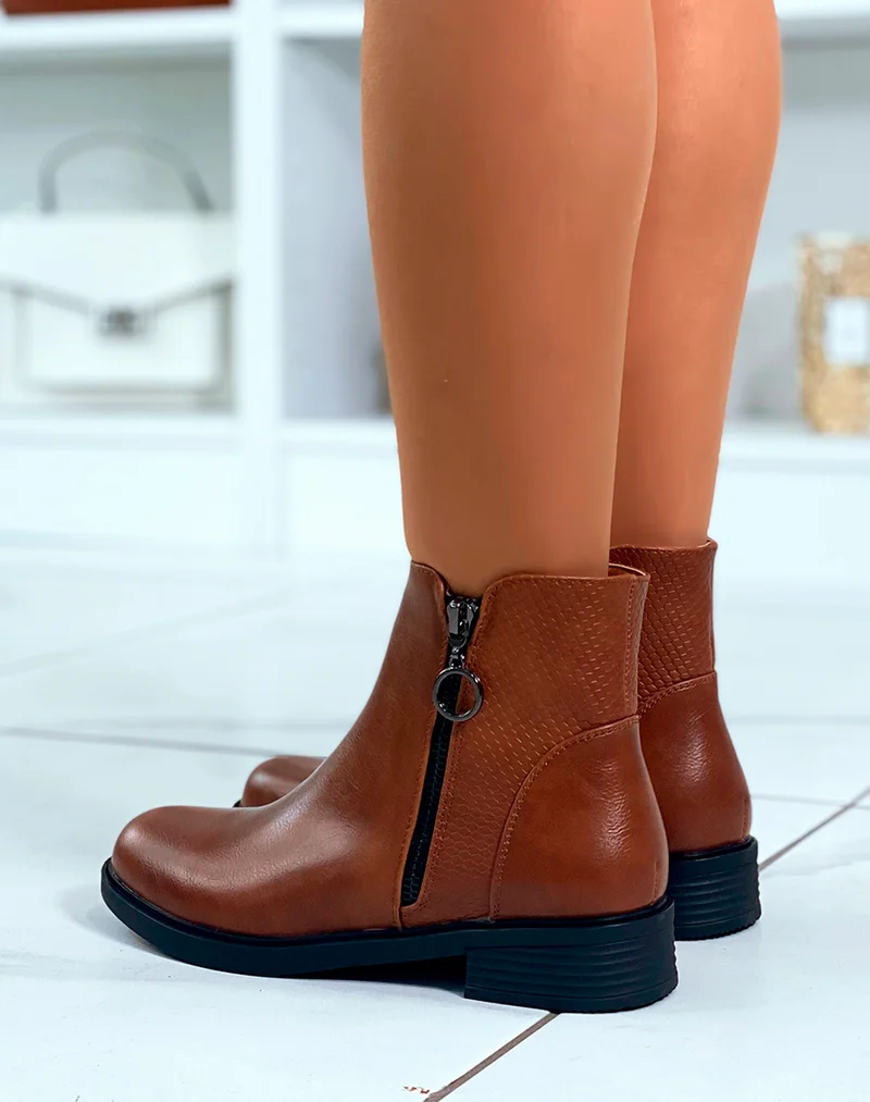 Bottines Camel Bi-Matière : Effet serpent pour femme