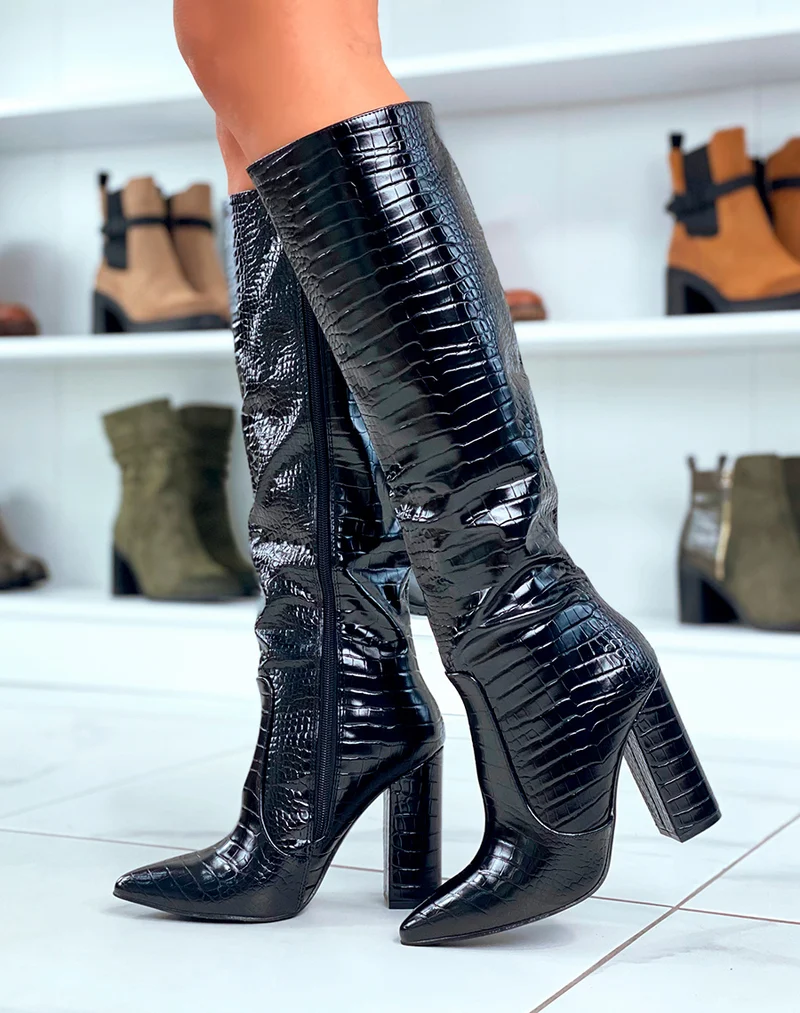 BOTTES EFFET CROCO ? TALON : POINTE D'?L?GANCE NOIRE