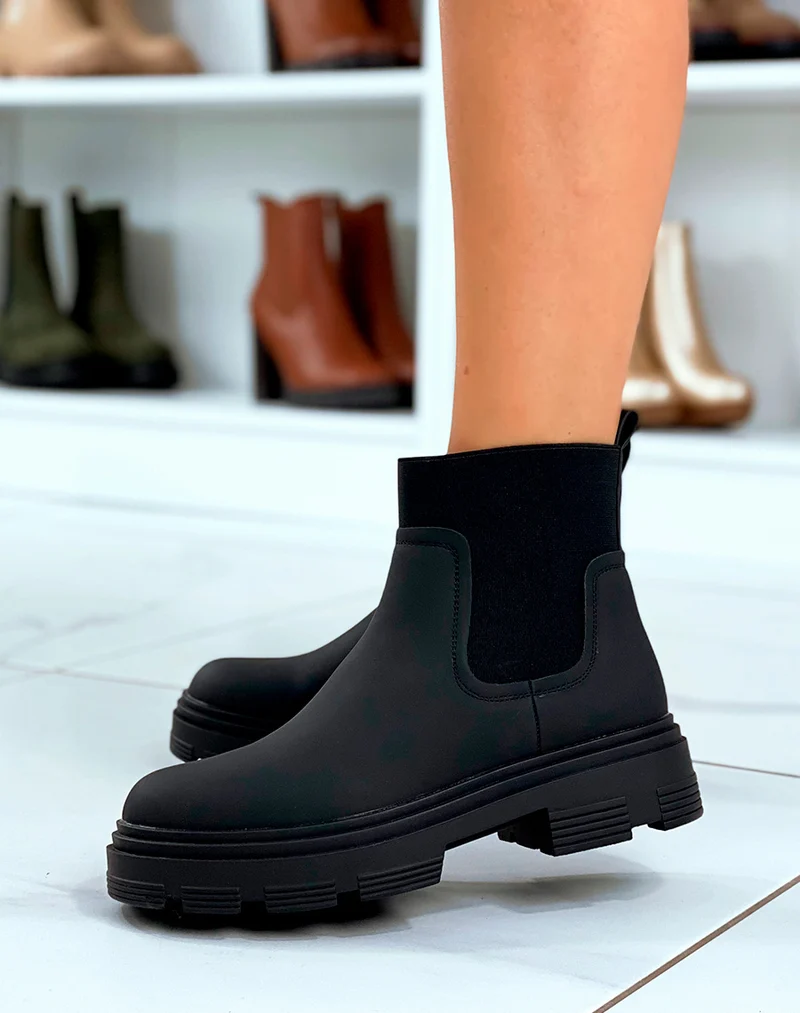 Bottines Noires Effet Mat Avec Élastique
