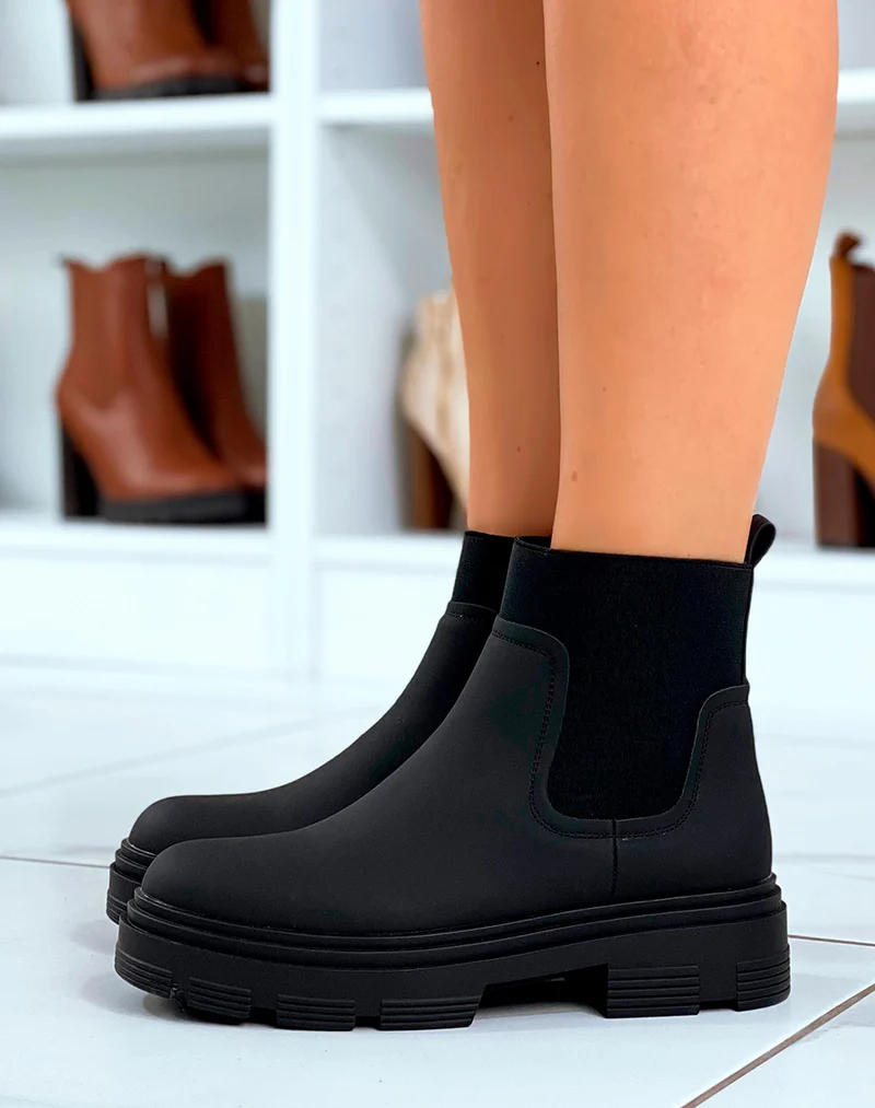 Bottines Noires Effet Mat Avec Élastique