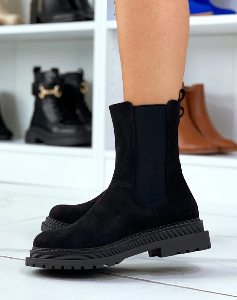 Bottines chelsea noires en suédine montantes