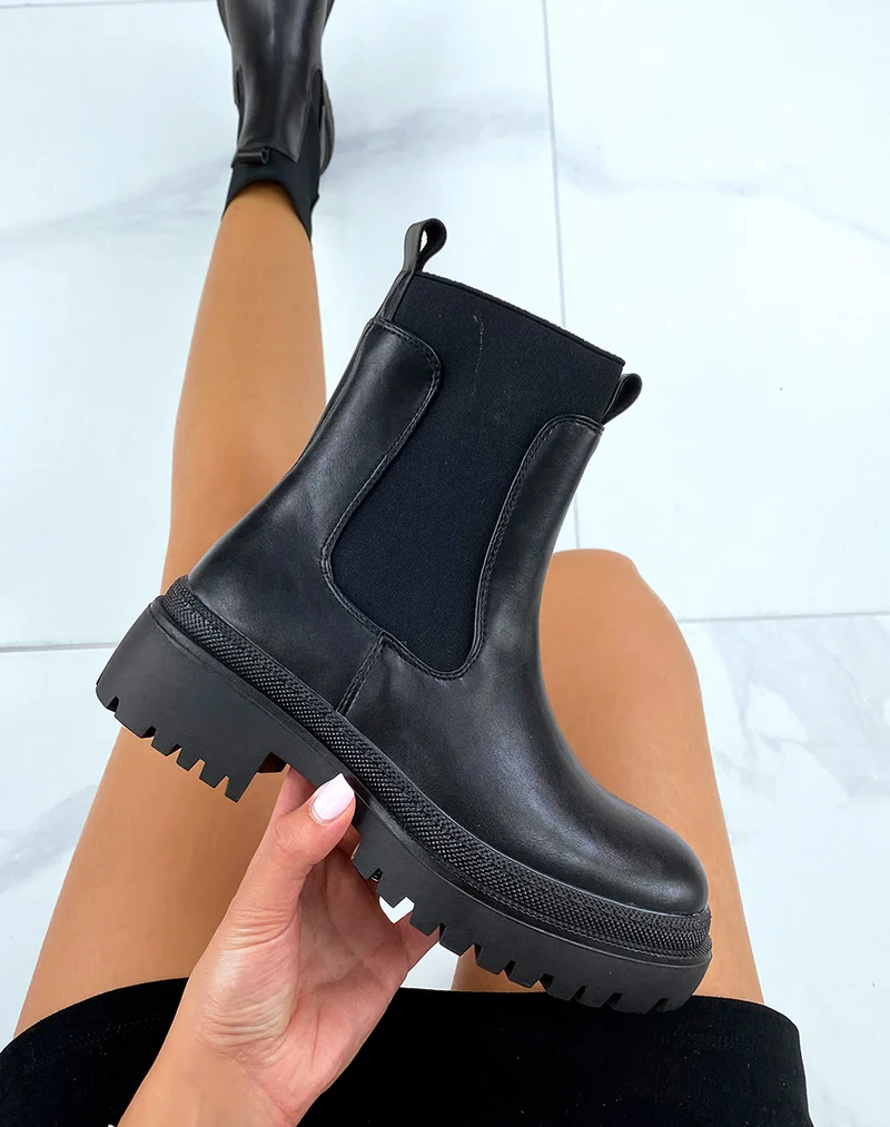Bottines noires style chelsea à élastique montant