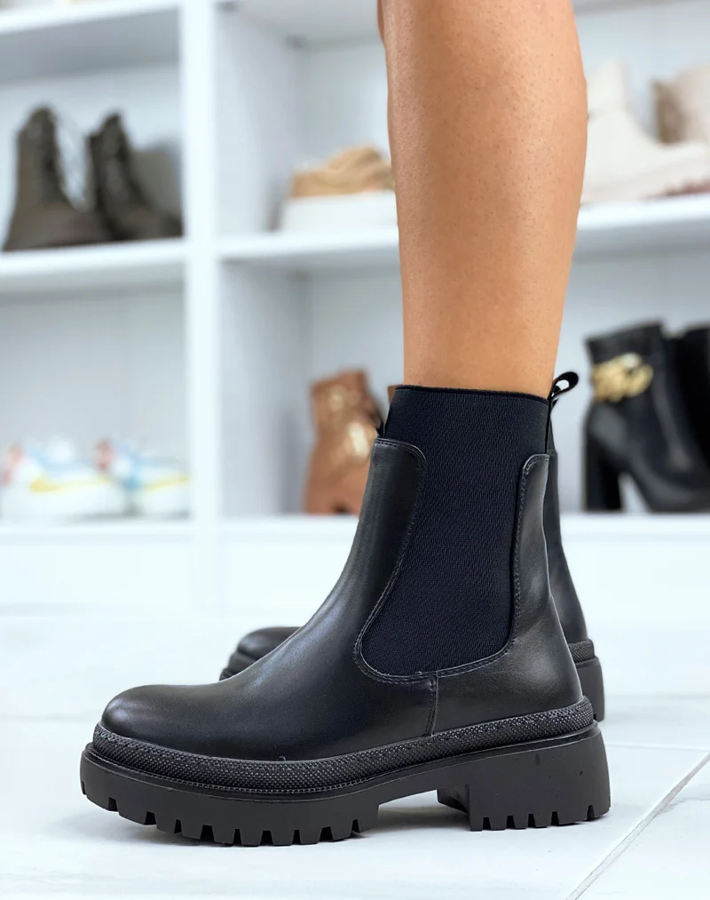 Bottines noires style chelsea à élastique montant