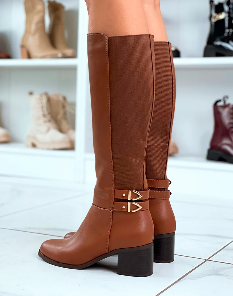 Bottes Camel Bi-Matière : Charme Naturel et Accents Précieux