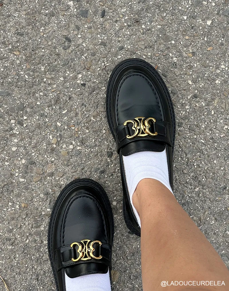MOCASSINS NOIRES CHICS AVEC DÉTAILS DORÉS POUR FEMME