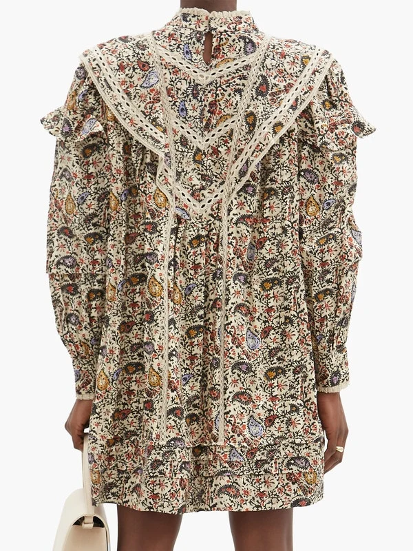 Rebel lace-trimmed paisley-print cotton mini dress