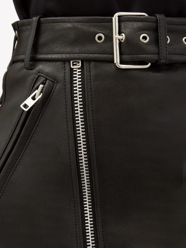 Zip and lace-up leather biker skirt