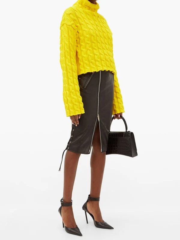Zip and lace-up leather biker skirt