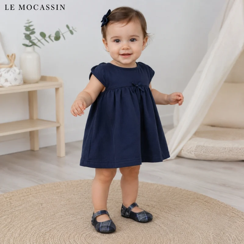 Mocassins Habillés Souples À Carreaux Et Décoration Bébé