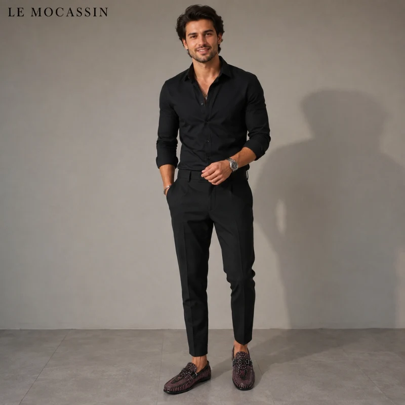 Mocassins Pour Hommes Effet Cuir Vernis Peau De Serpent