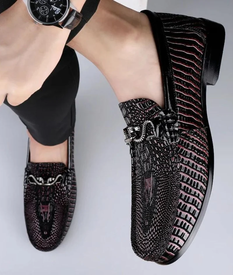 Mocassins Pour Hommes Effet Cuir Vernis Peau De Serpent