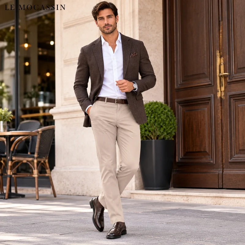 Mocassins Pour Homme En Cuir Véritable De Couleur Marron