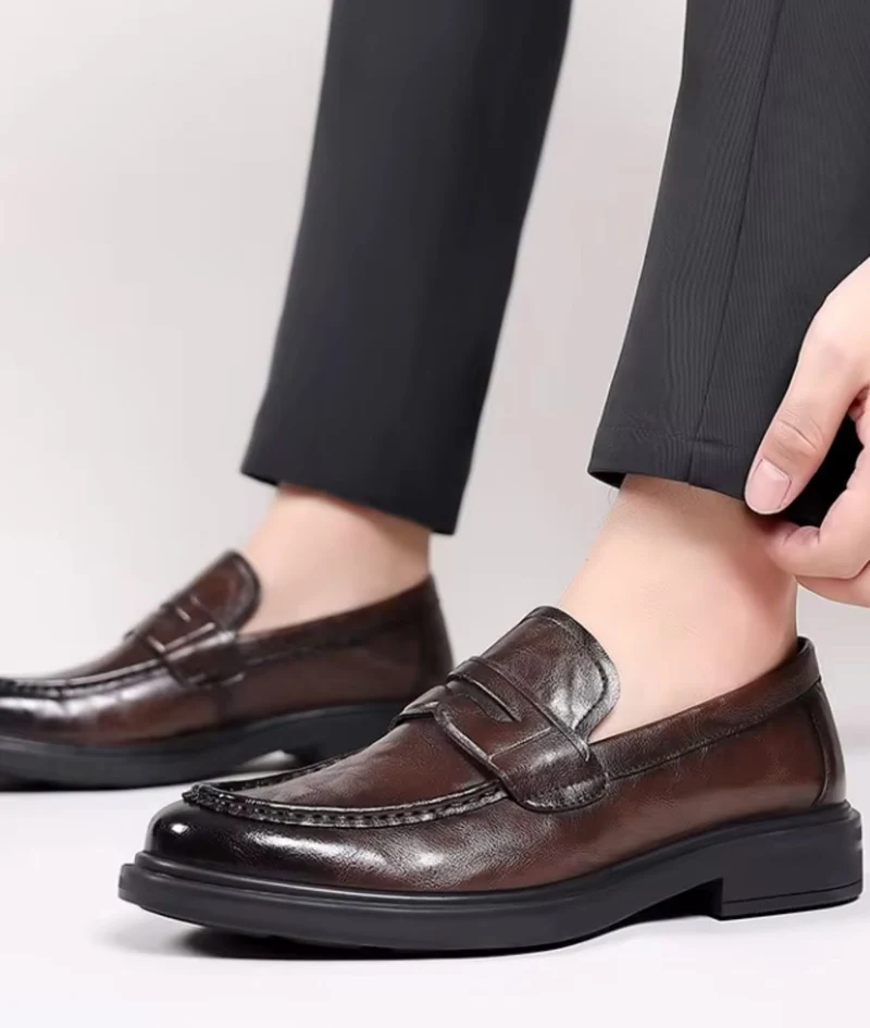 Mocassins Pour Homme En Cuir Véritable De Couleur Marron