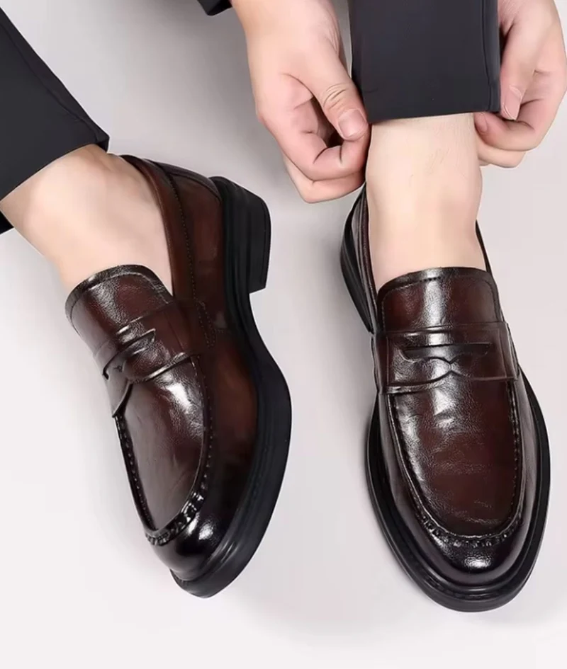 Mocassins Pour Homme En Cuir Véritable De Couleur Marron
