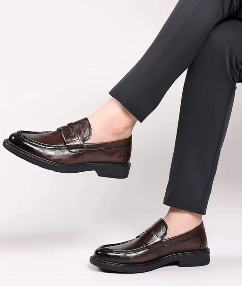 Mocassins Pour Homme En Cuir Véritable De Couleur Marron
