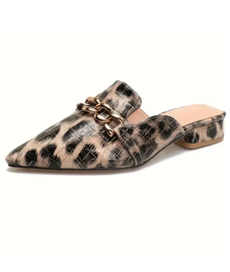 Mocassins Vernis Léopard À Talons Carrés Pour Femmes