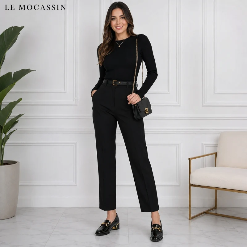 Mocassins Vernis Avec Boucles Noir Femme
