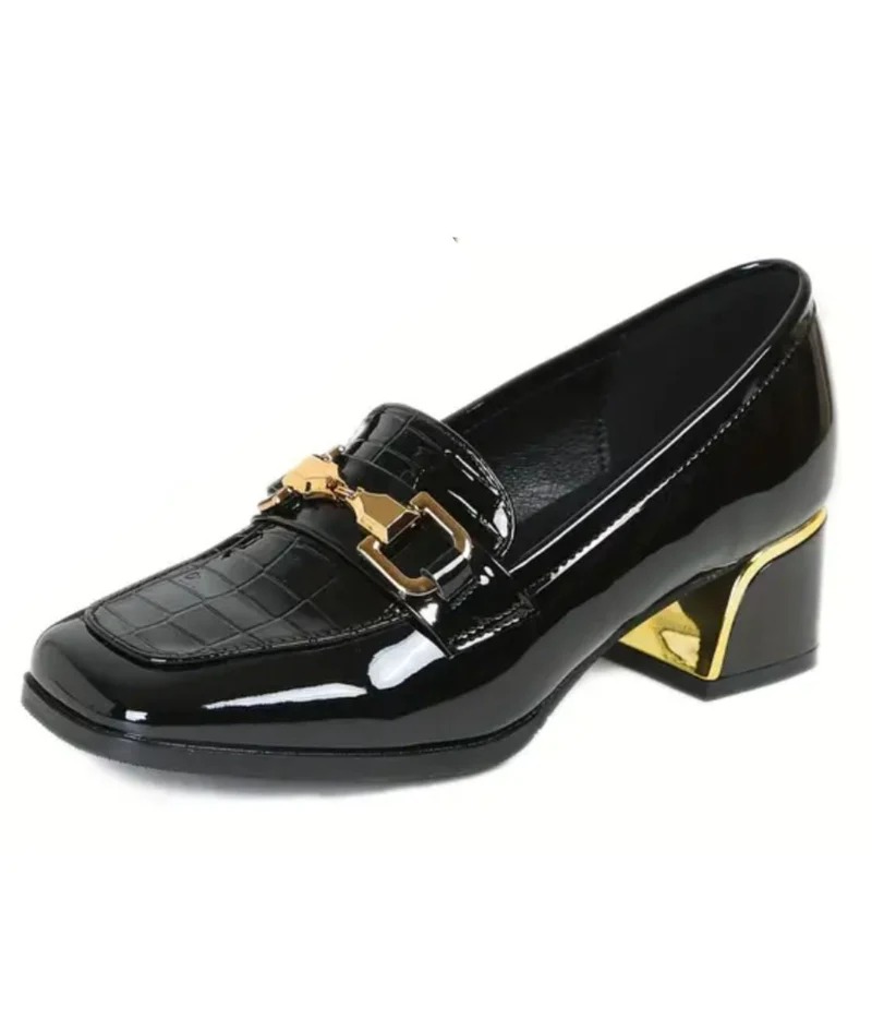 Mocassins Vernis Avec Boucles Noir Femme