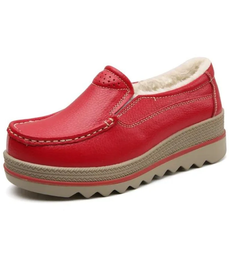 Mocassins Orthopédiques Rouges À Plateforme Pour Femme