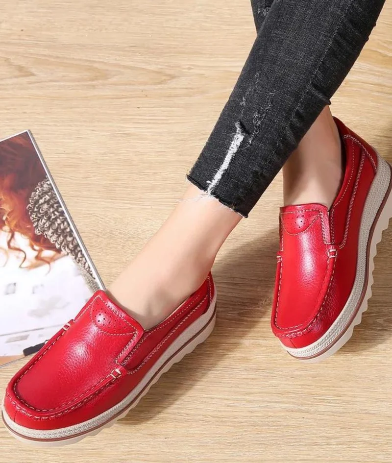 Mocassins Orthopédiques Rouges À Plateforme Pour Femme