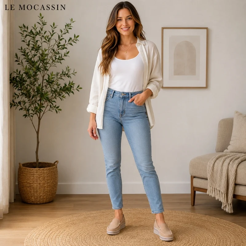 Mocassins Plateformes En Daim Synthétique Pour Femme