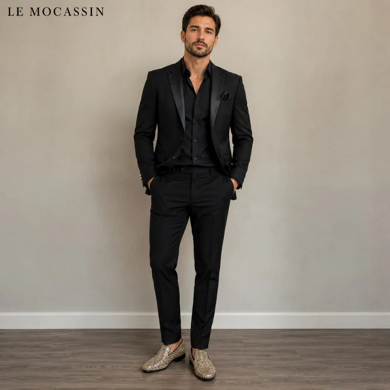 Mocassins Pointus Dorés Pour Hommes