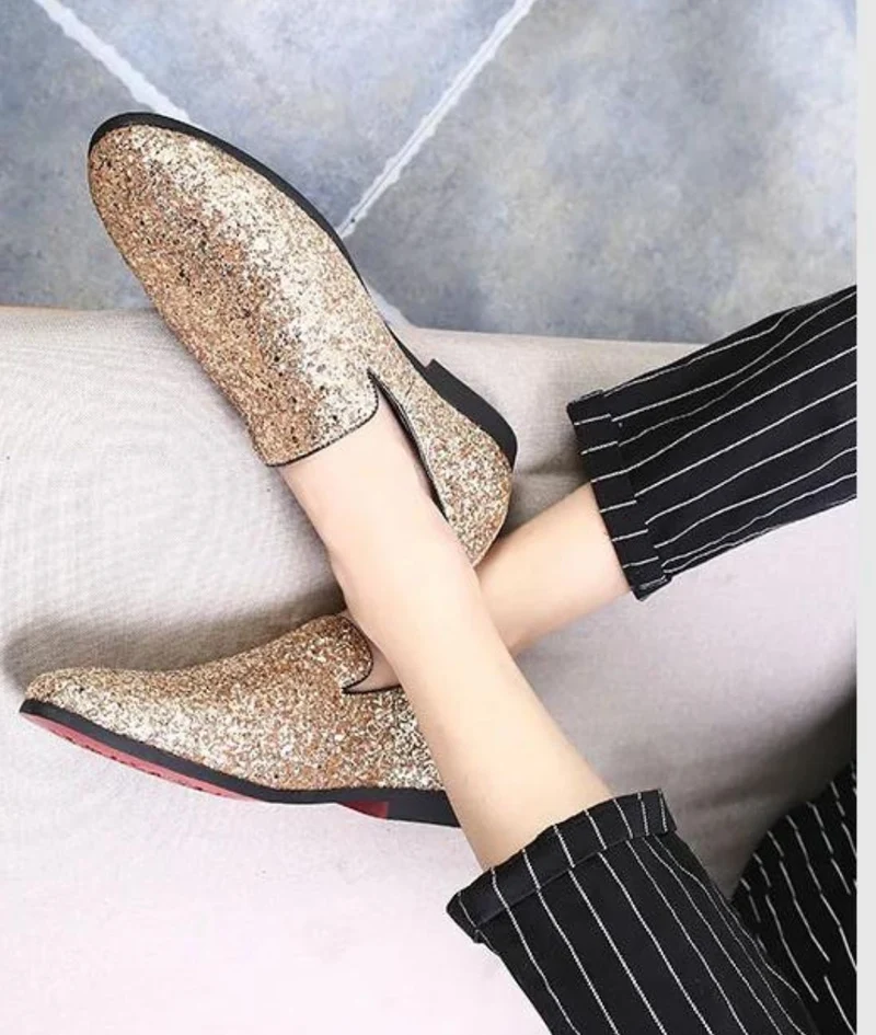 Mocassins Pointus Dorés Pour Hommes