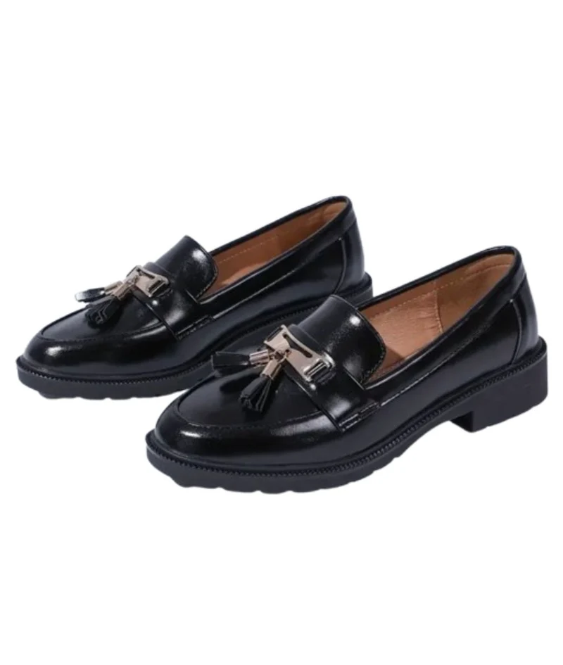 Mocassins Plats À Glands En Cuir Brillant Véritable Pour Femme