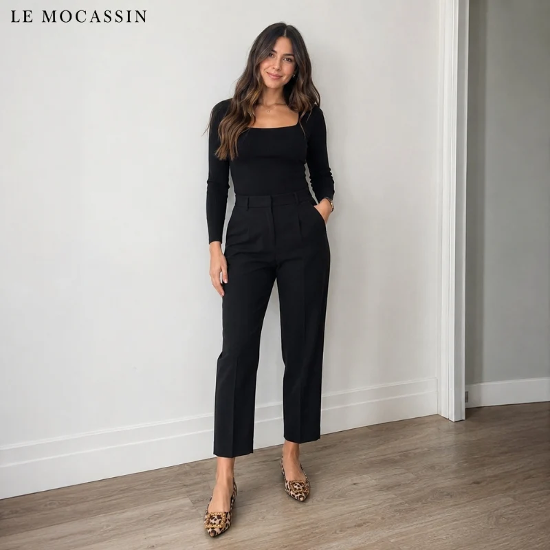 Mocassins Plats Avec Imprimé Léopard Boucle Dorée Femme