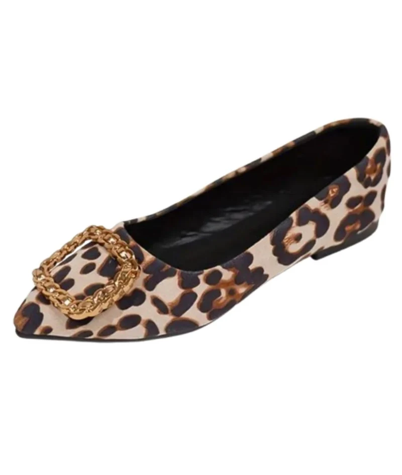 Mocassins Plats Avec Imprimé Léopard Boucle Dorée Femme