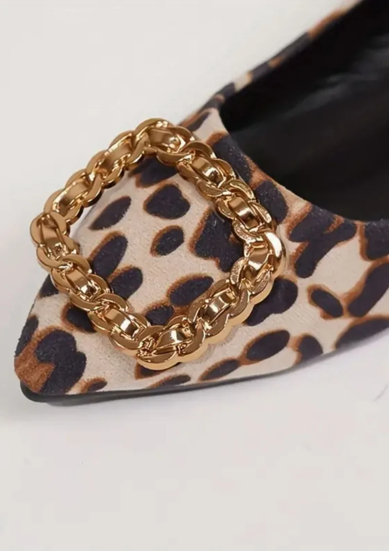 Mocassins Plats Avec Imprimé Léopard Boucle Dorée Femme