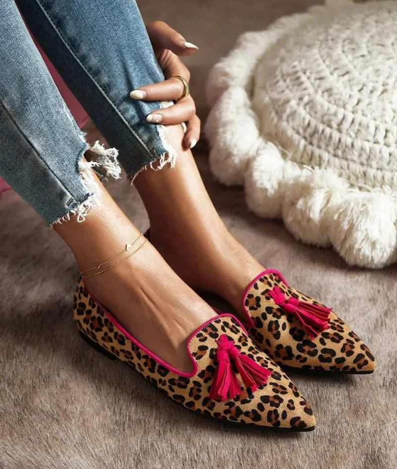 Mocassins Plats À Glands Imprimé Léopard Pour Femme