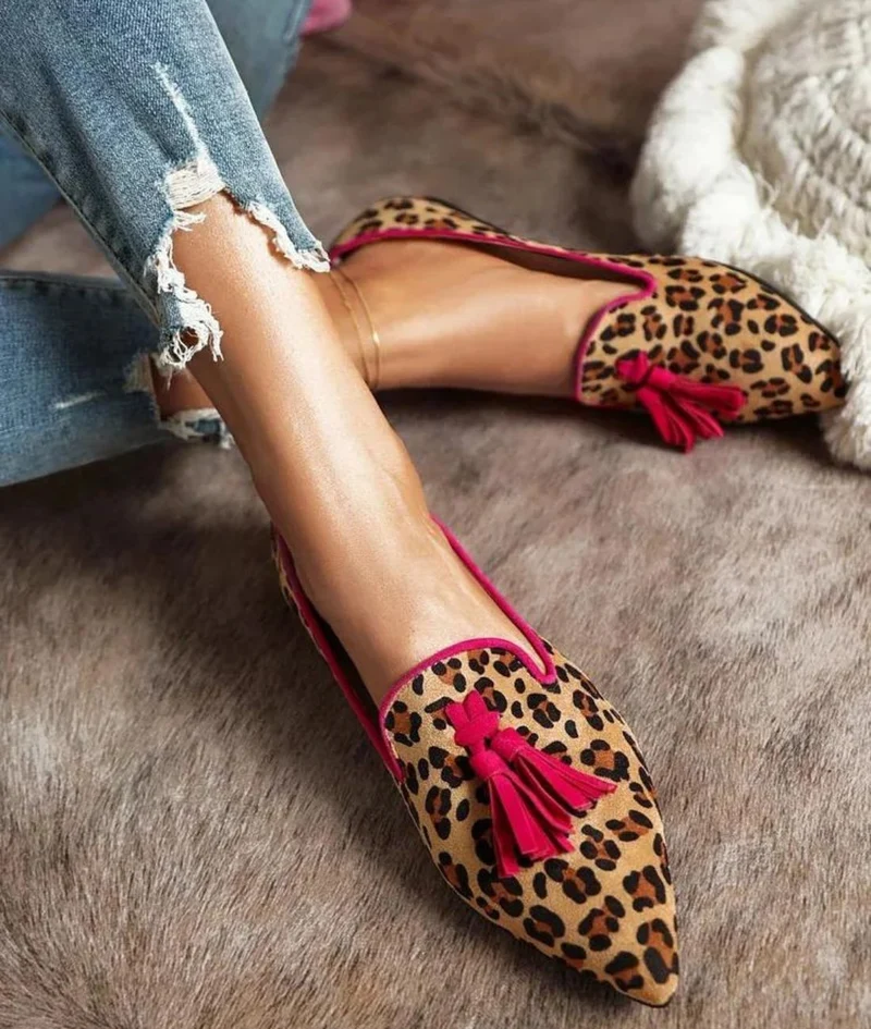 Mocassins Plats À Glands Imprimé Léopard Pour Femme