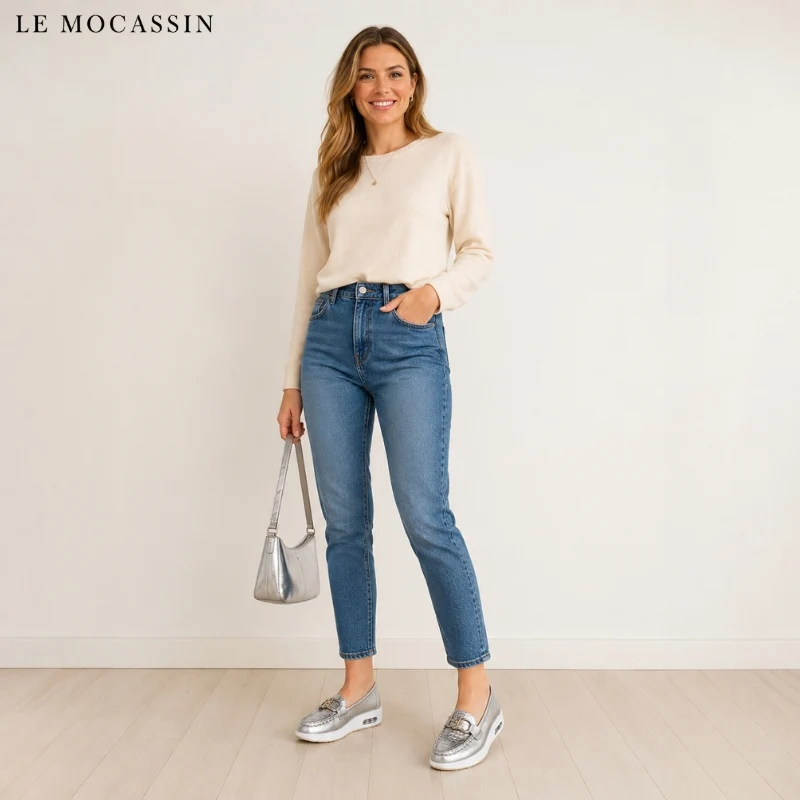 Mocassins Ouverts Compensés Effet Cuir Croco Chaîne Dorée Femme