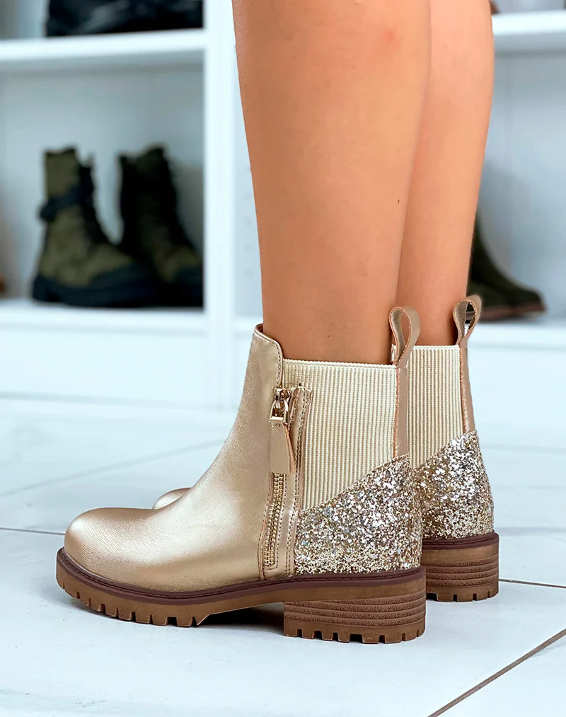 Bottines femme dorée avec détail paillette
