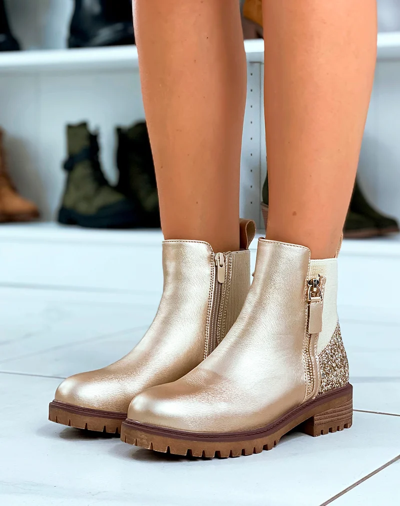 Bottines femme dorée avec détail paillette