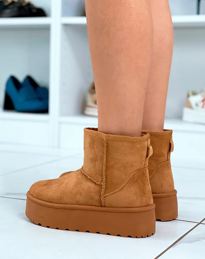 Bottines femme camel douillettes mi-hautes
