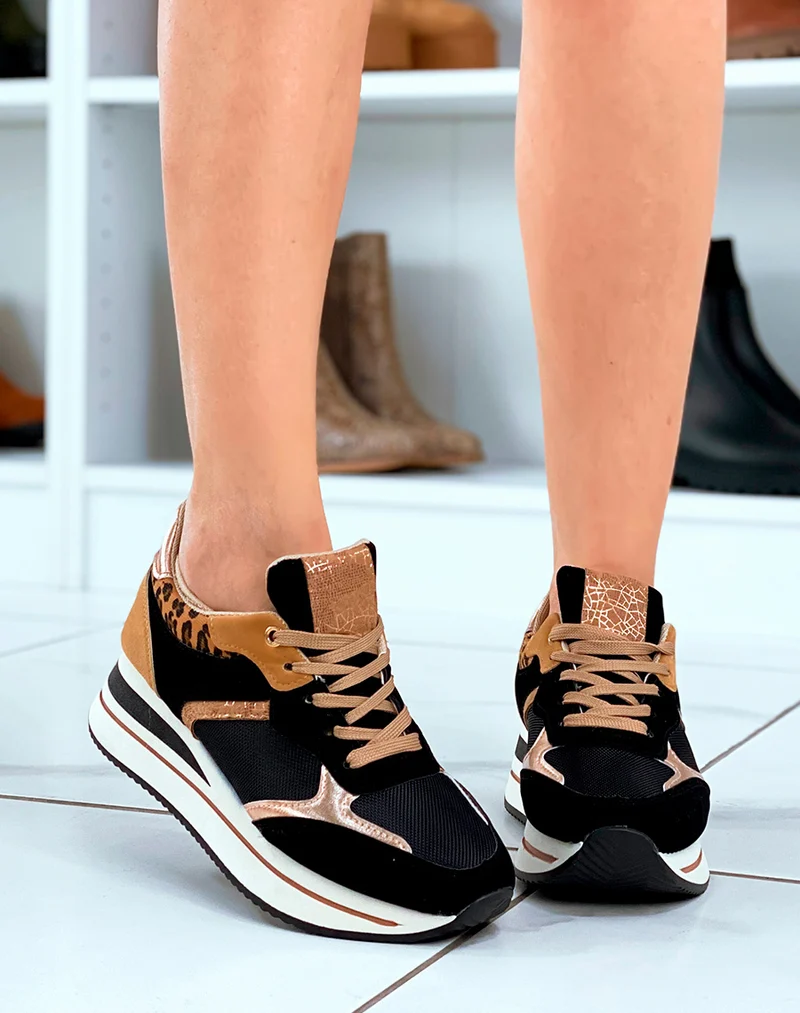 Baskets femme noires empiècements variés