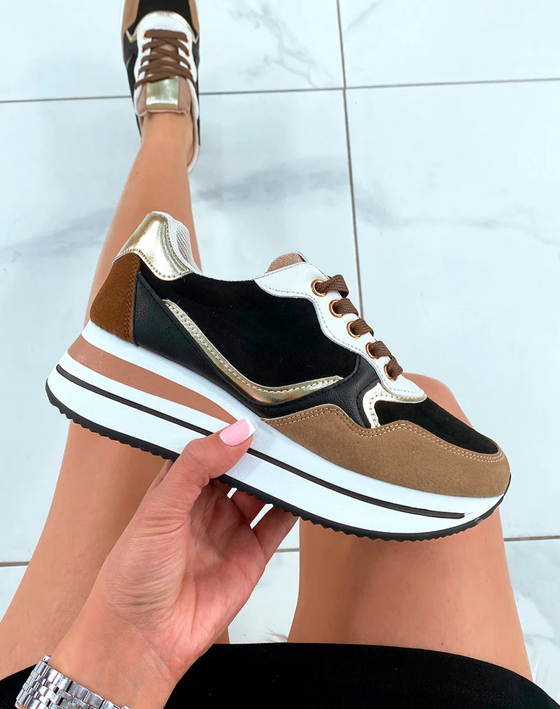 Baskets femme noires talonnade & empiècements 3D