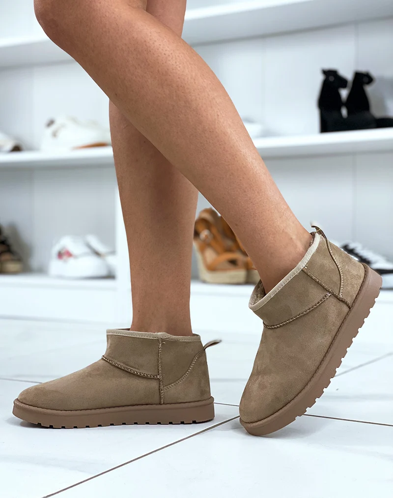 Bottines taupe fourrées en suédine