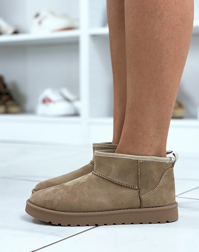Bottines taupe fourrées en suédine