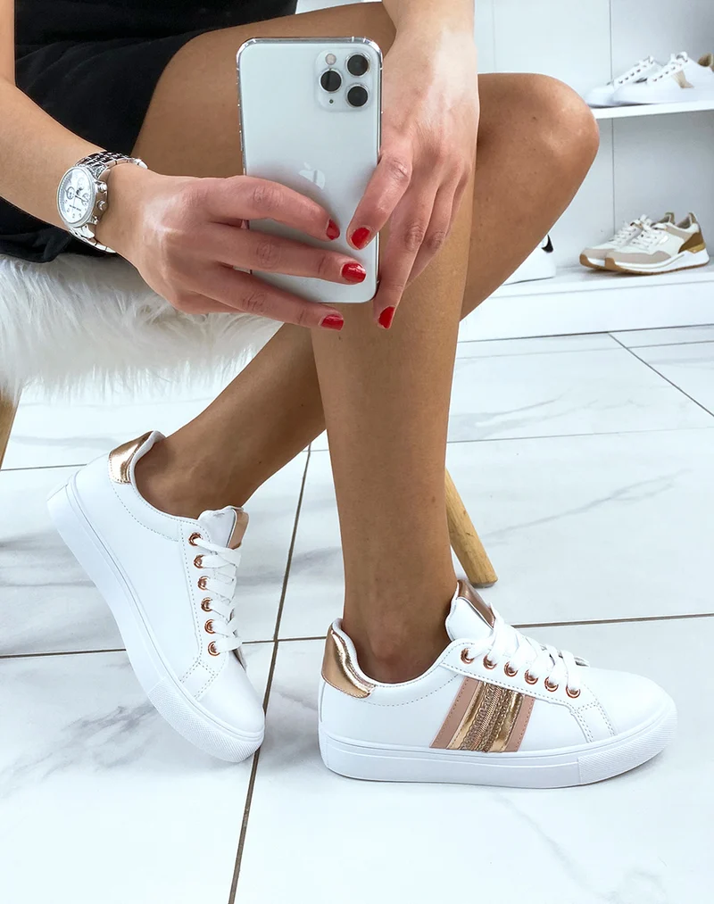 Baskets blanches et rosegold