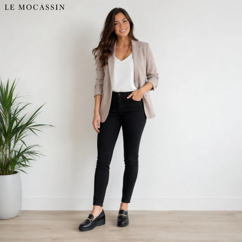 Mocassins Orthopédiques Noirs Plateforme Pour Femme