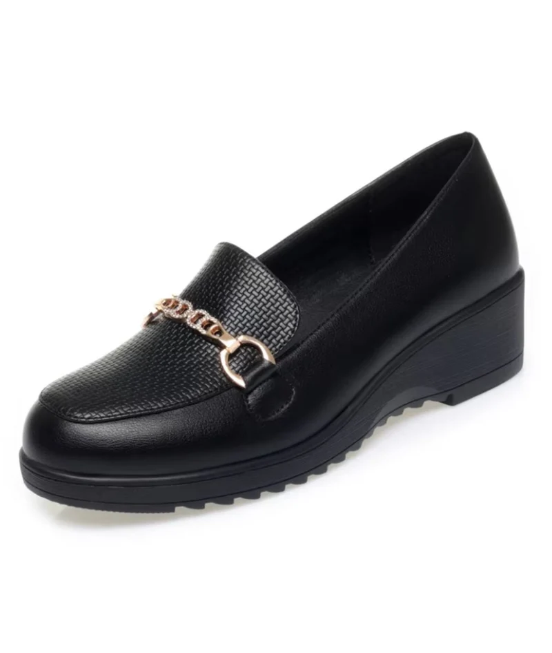 Mocassins Orthopédiques Noirs Plateforme Pour Femme