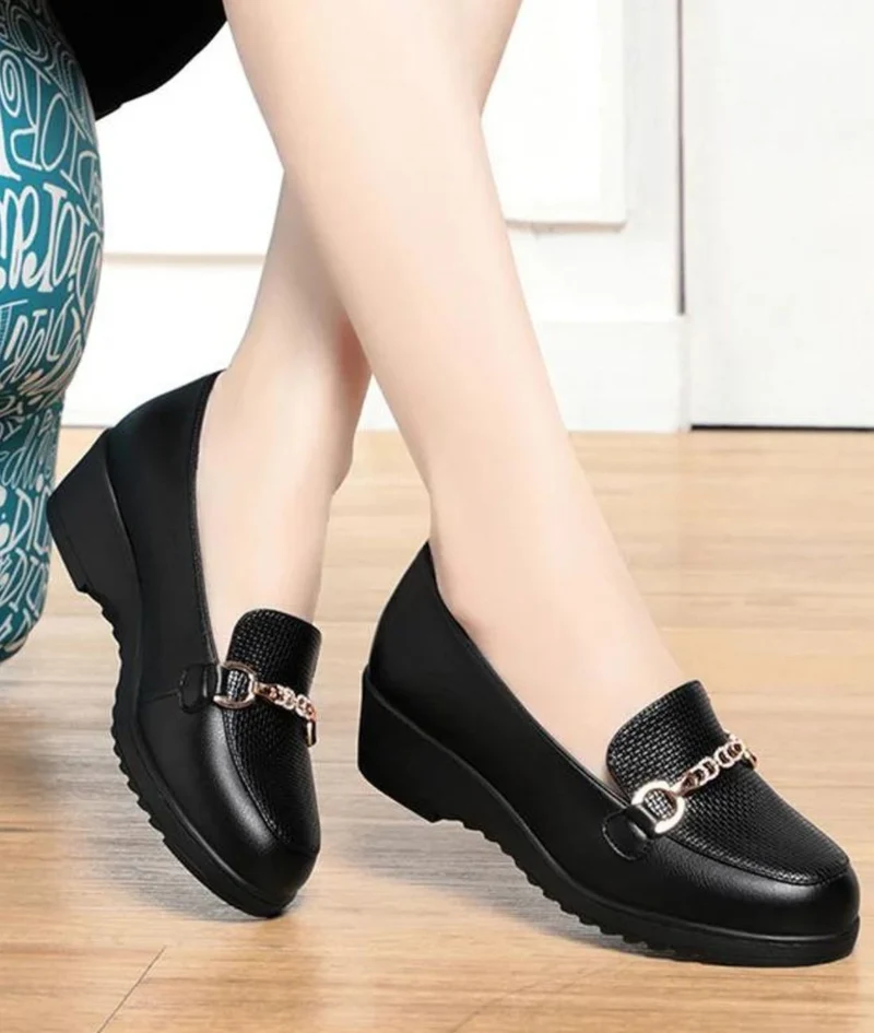 Mocassins Orthopédiques Noirs Plateforme Pour Femme