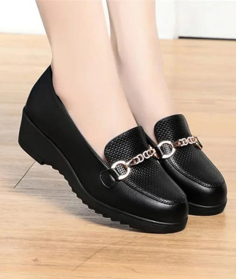 Mocassins Orthopédiques Noirs Plateforme Pour Femme