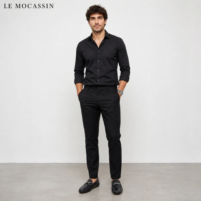 Mocassins Noirs Avec Mors En Métal En Cuir Synthétique Pour Homme